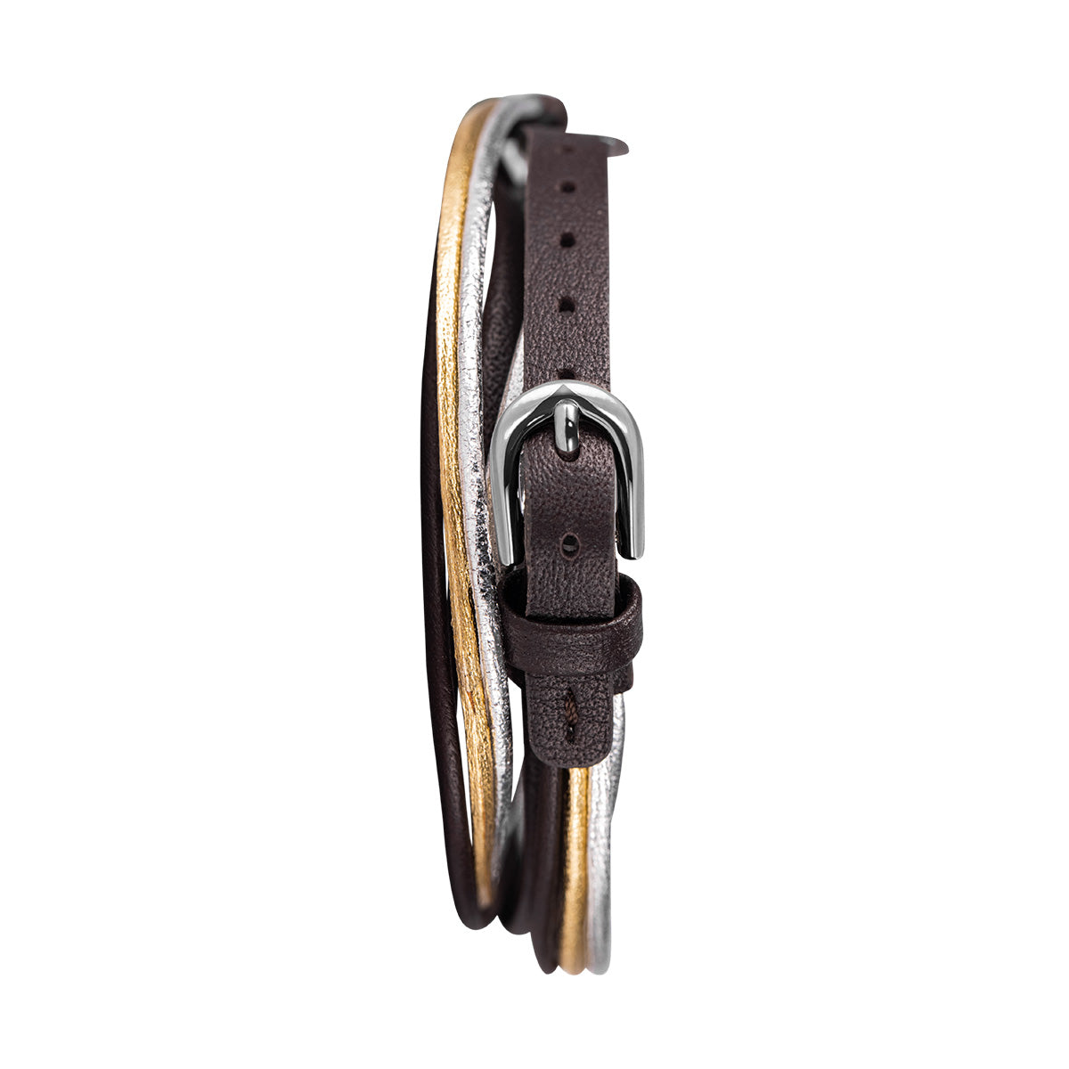 double bracelet marron, doré et argenté
