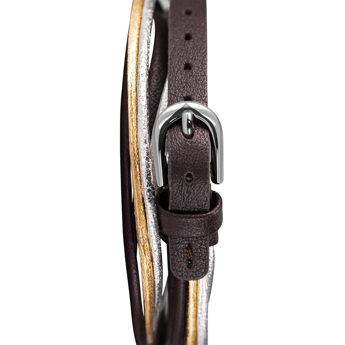 double bracelet marron, doré et argenté
